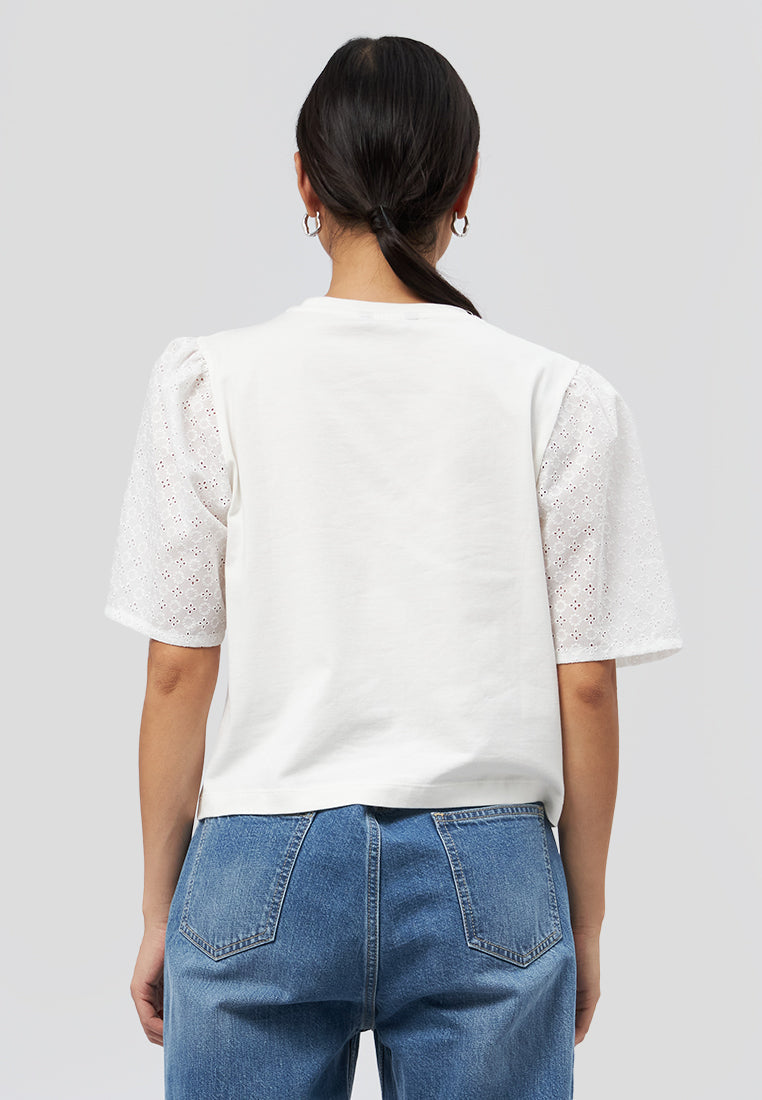 Short Sleeve Eyelet Top Off White