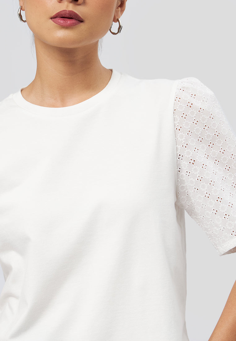 Short Sleeve Eyelet Top Off White