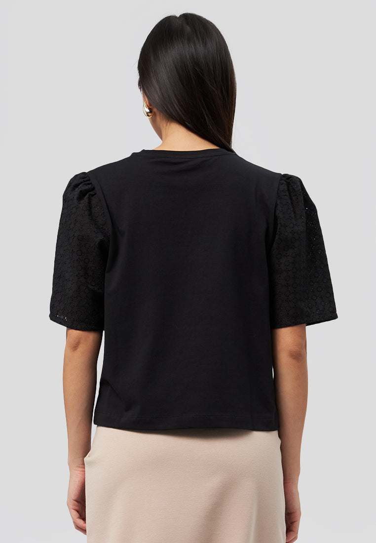 Short Sleeve Eyelet Top Black