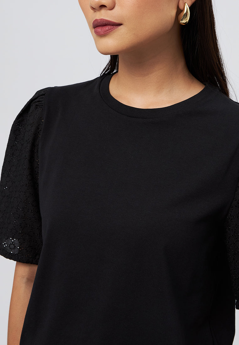 Short Sleeve Eyelet Top Black
