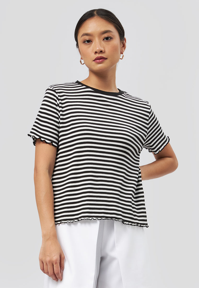 Short Sleeve Stripes Rib T-Shirt Black