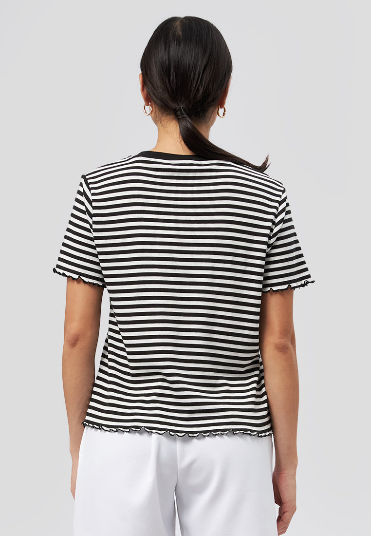 Short Sleeve Stripes Rib T-Shirt Black