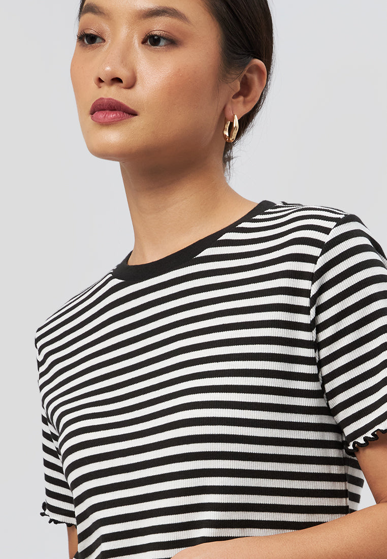 Short Sleeve Stripes Rib T-Shirt Black
