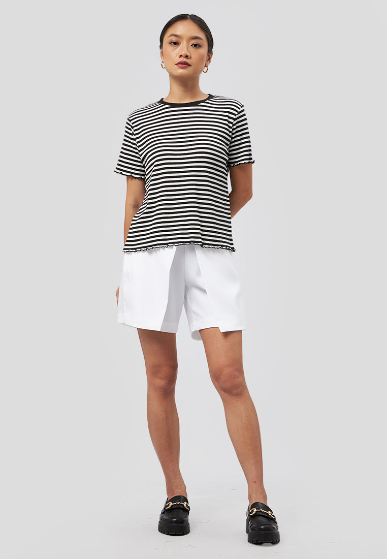 Short Sleeve Stripes Rib T-Shirt Black