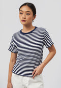 Short Sleeve Stripes Rib T-Shirt Navy