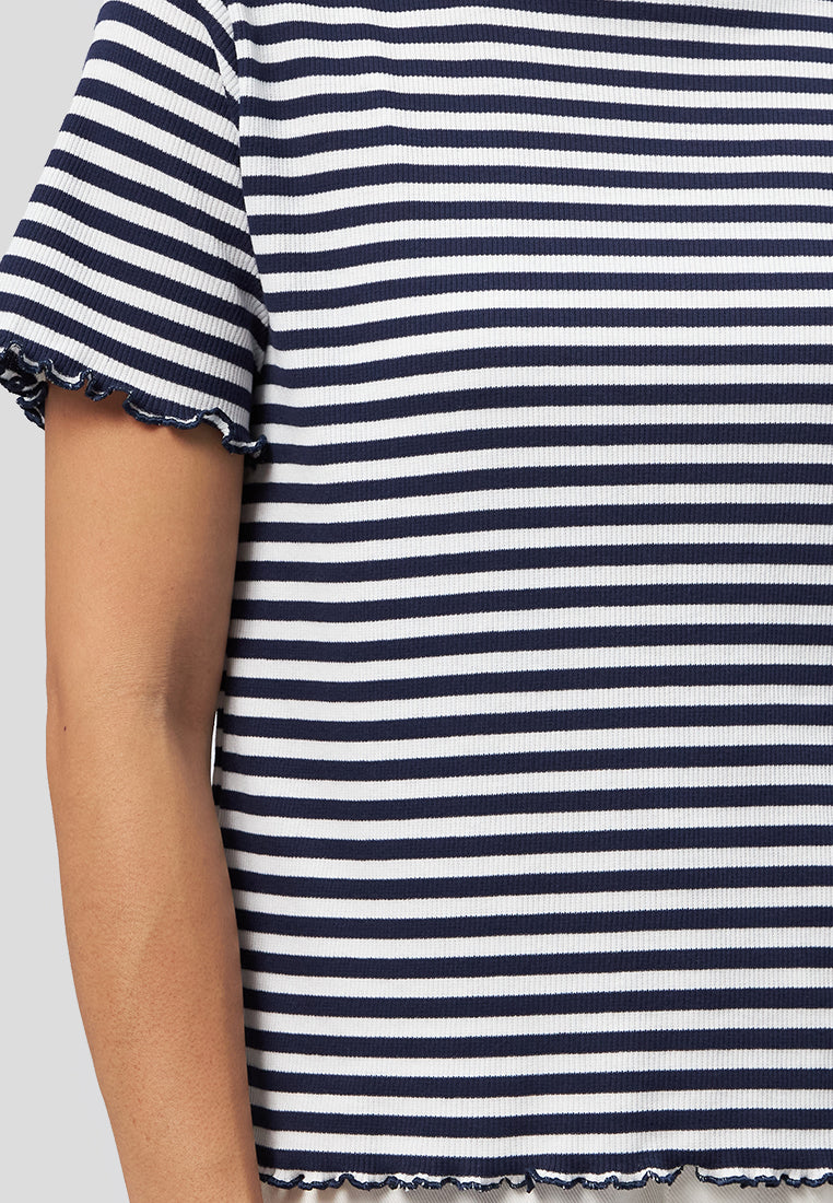 Short Sleeve Stripes Rib T-Shirt Navy