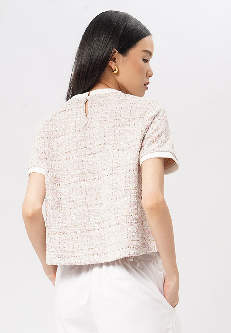 Short Sleeve Tweed Knit Top