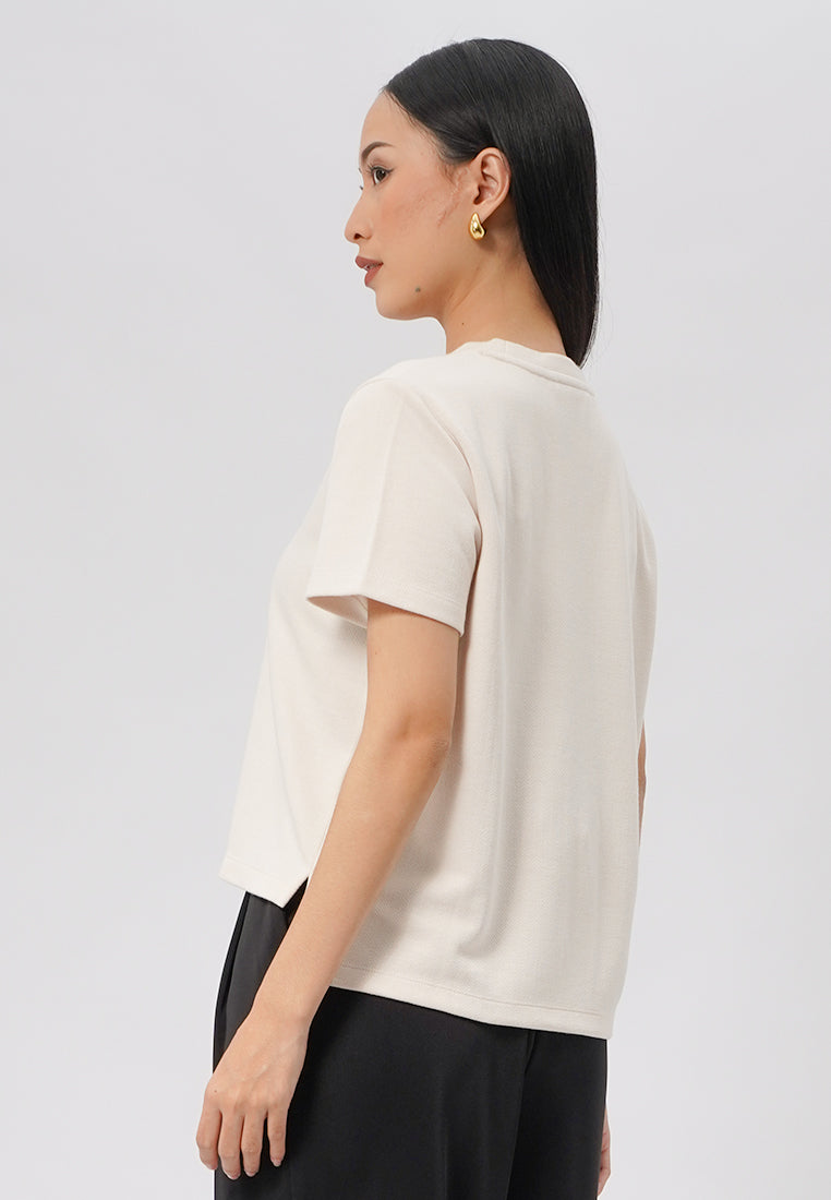 Round Neck Jacquard Knit Top Beige