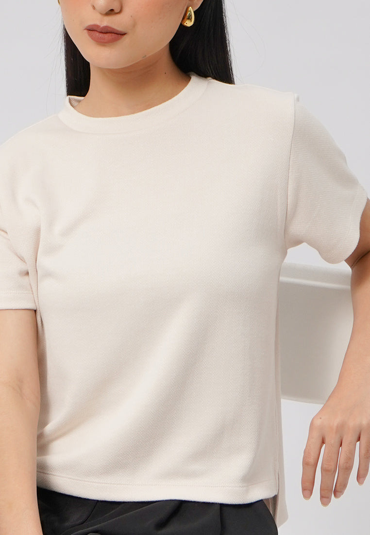 Round Neck Jacquard Knit Top Beige