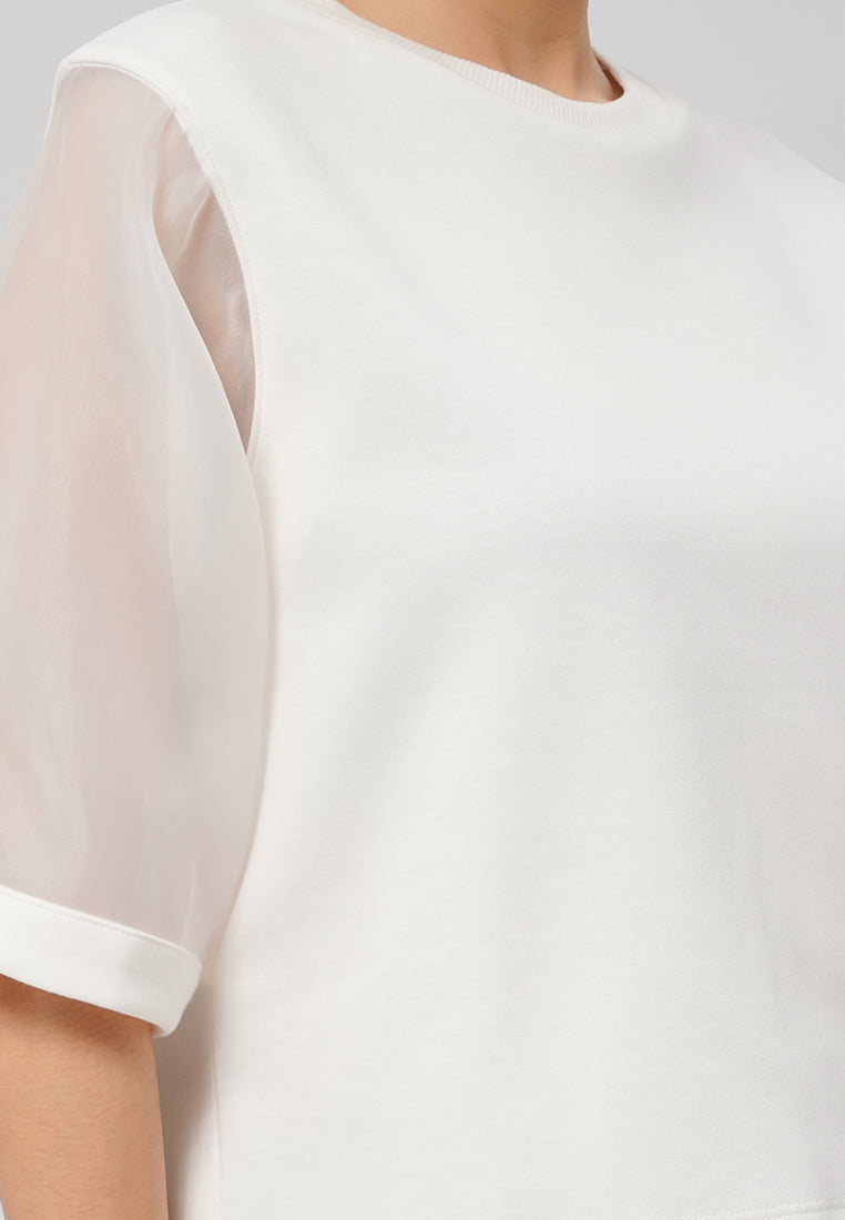 Short Sleeve Organza Top Off White