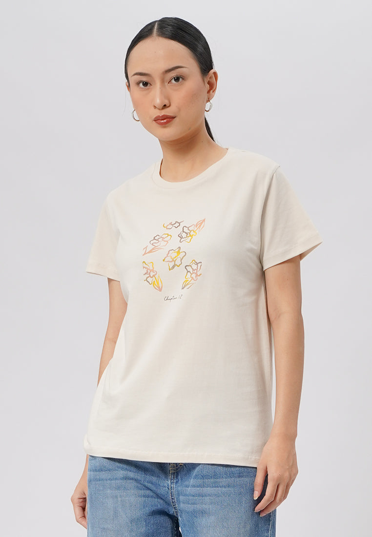 Short Sleeve Graphic T-Shirt Beige