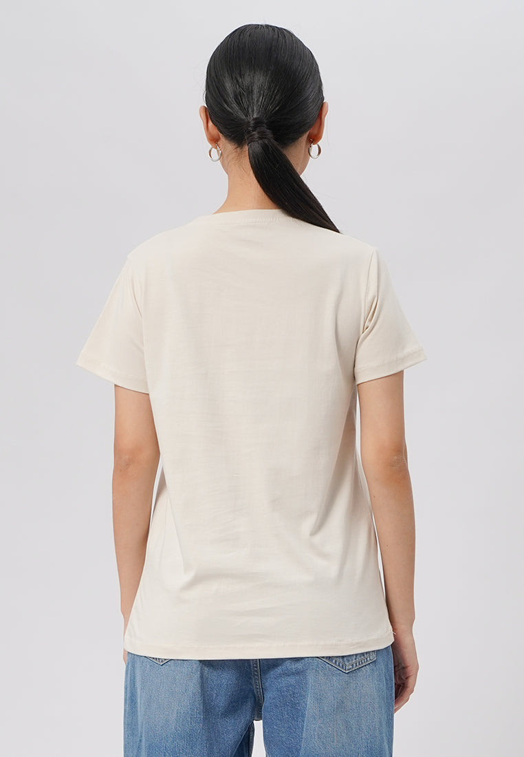Short Sleeve Graphic T-Shirt Beige