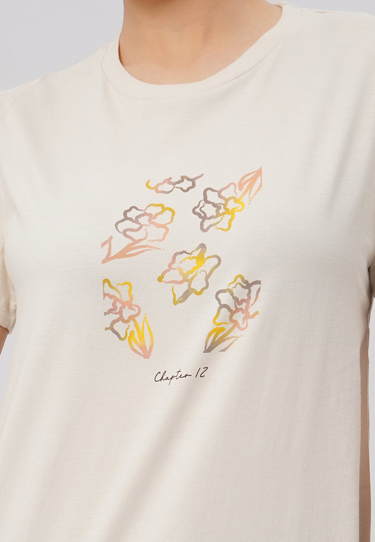 Short Sleeve Graphic T-Shirt Beige