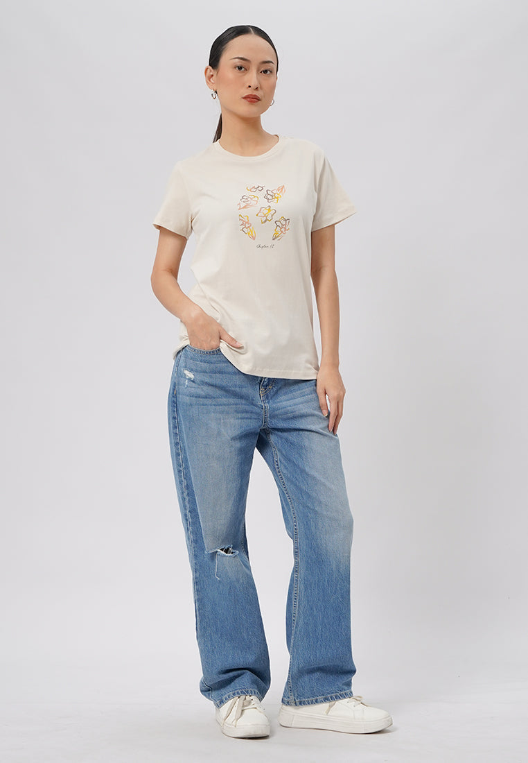 Short Sleeve Graphic T-Shirt Beige