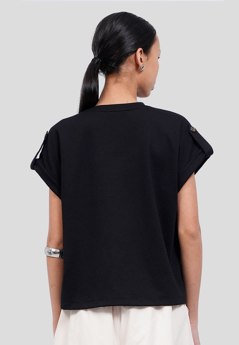 Double Pocket Short Sleeve Knit Top