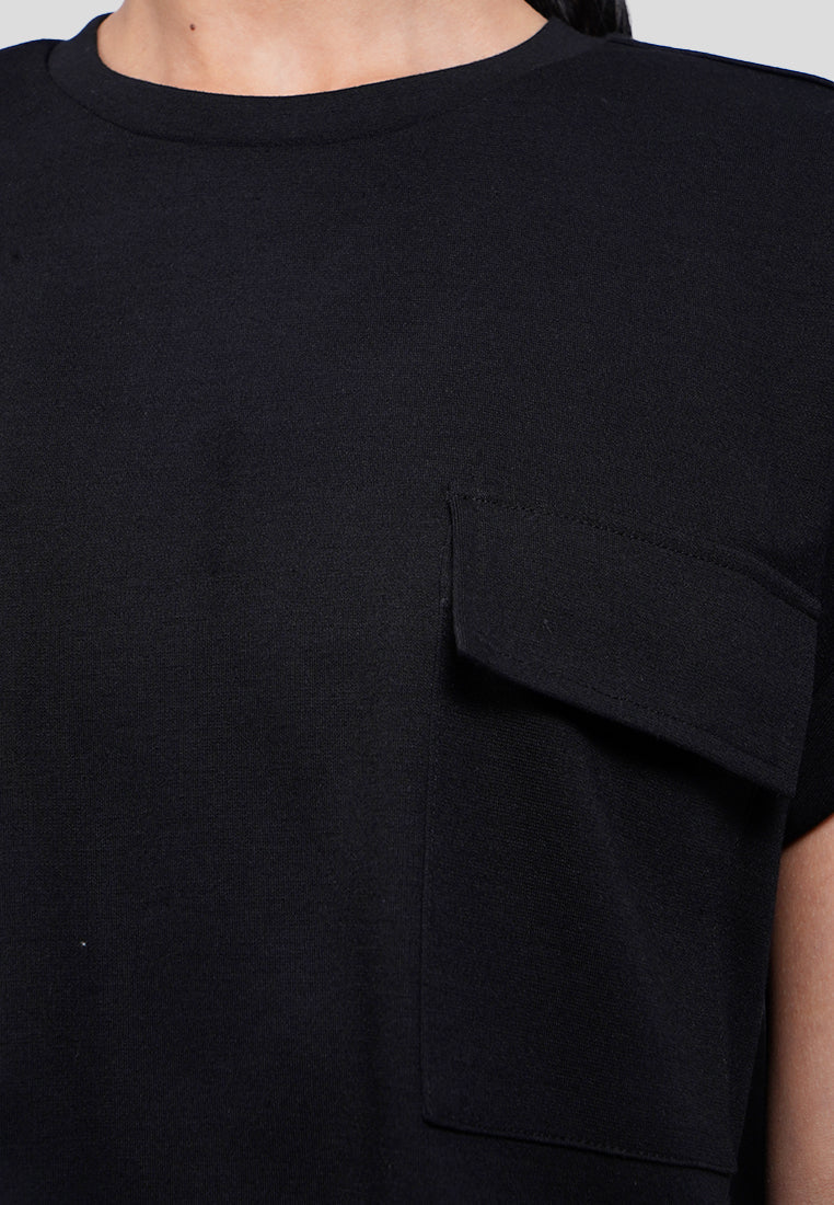 Double Pocket Short Sleeve Knit Top