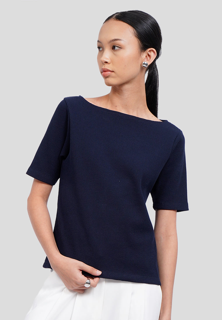 Boat Neck Short Sleeve Knit Top