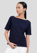 Boat Neck Short Sleeve Knit Top