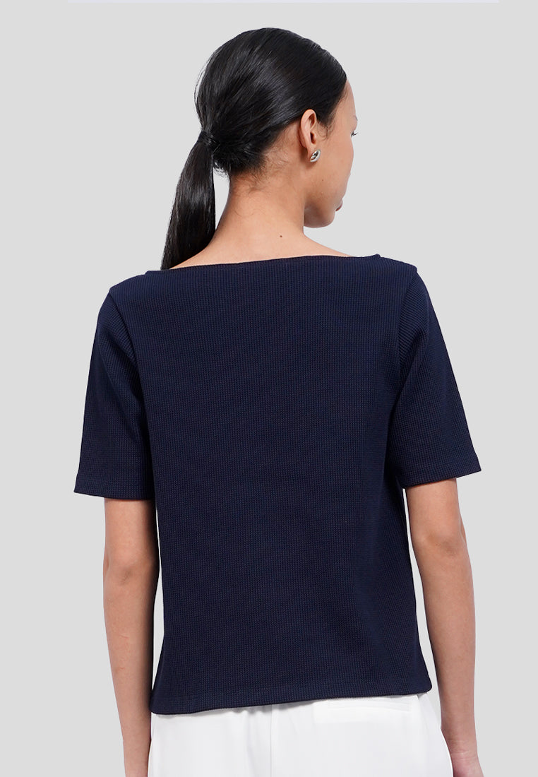 Boat Neck Short Sleeve Knit Top