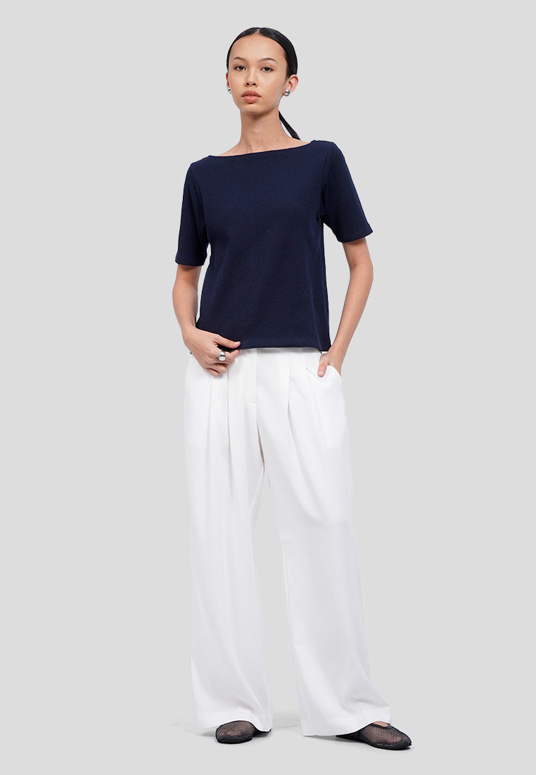 Boat Neck Short Sleeve Knit Top