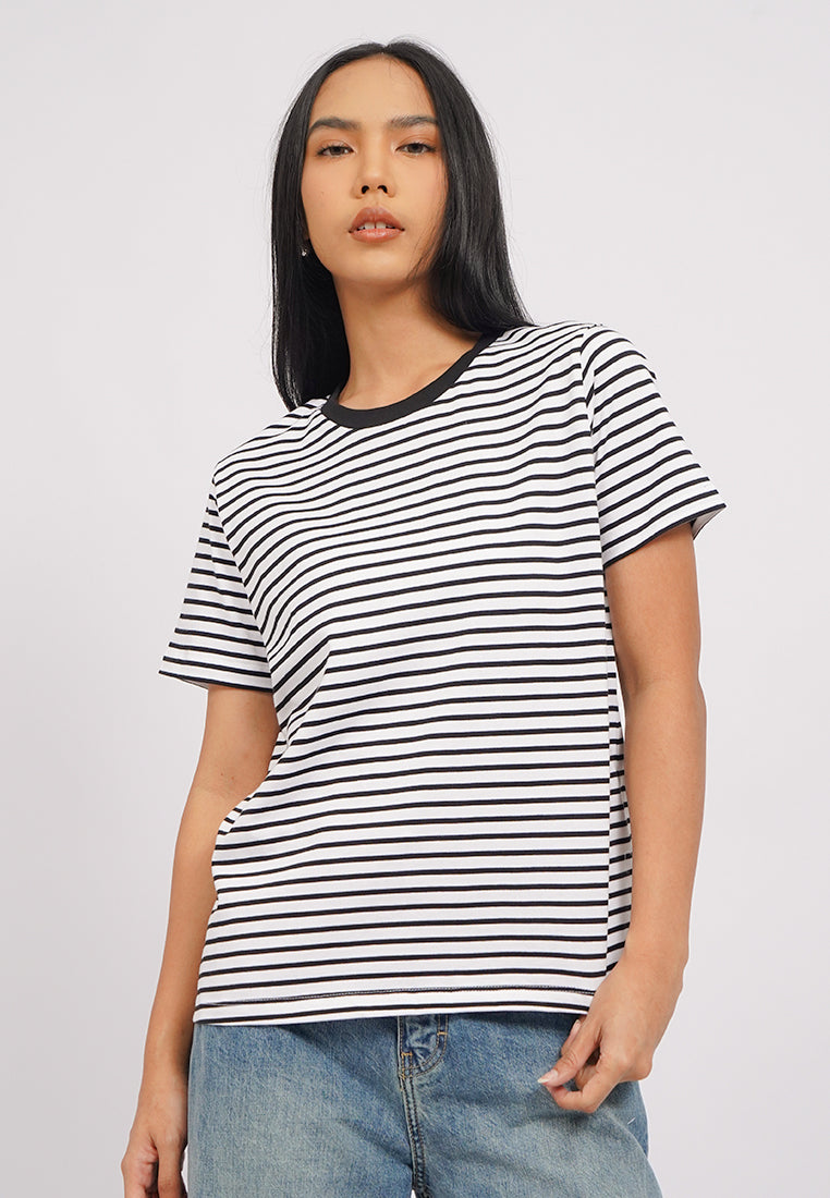 Contrast Collar Stripes T-Shirt