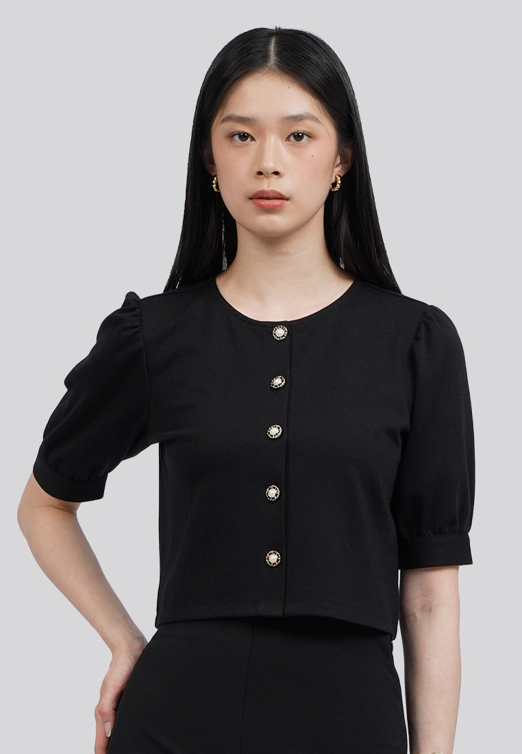 Round Neck Puff Sleeves Top