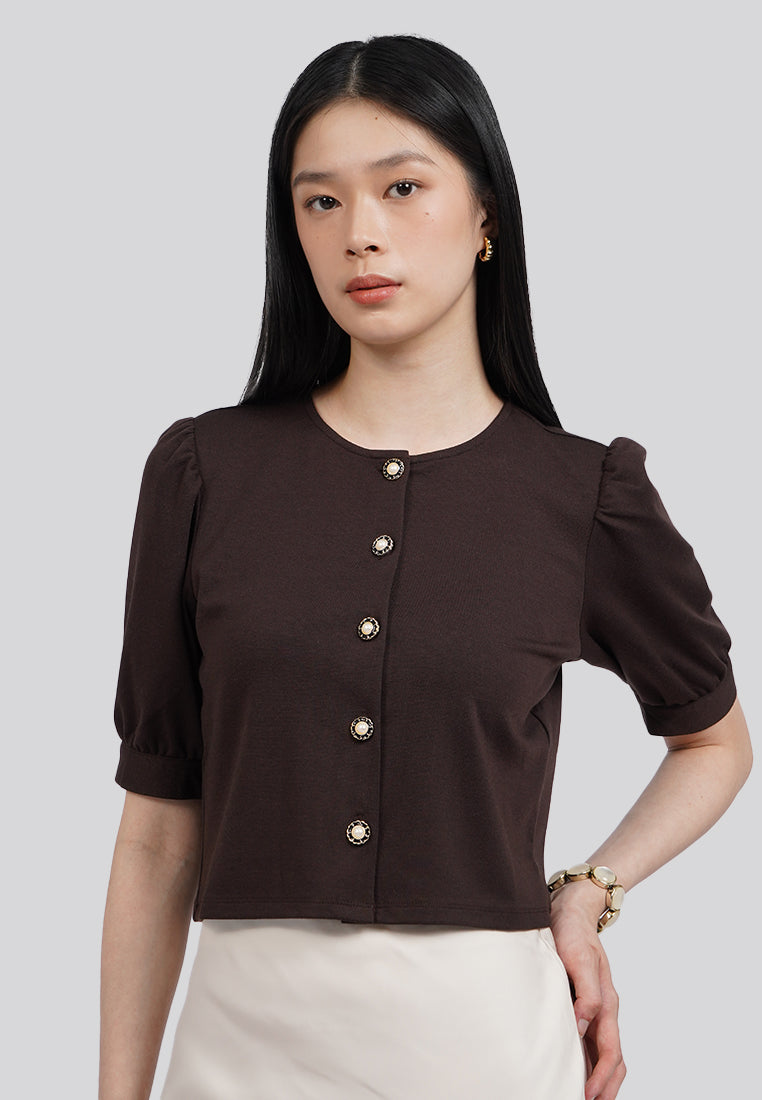 Round Neck Puff Sleeves Top