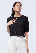 Puff Sleeves Knit Top with Fancy Button