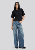 Short Sleeve Top with Pearl Details Black