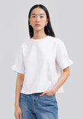 Short Sleeve Top with Pearl Details Off White