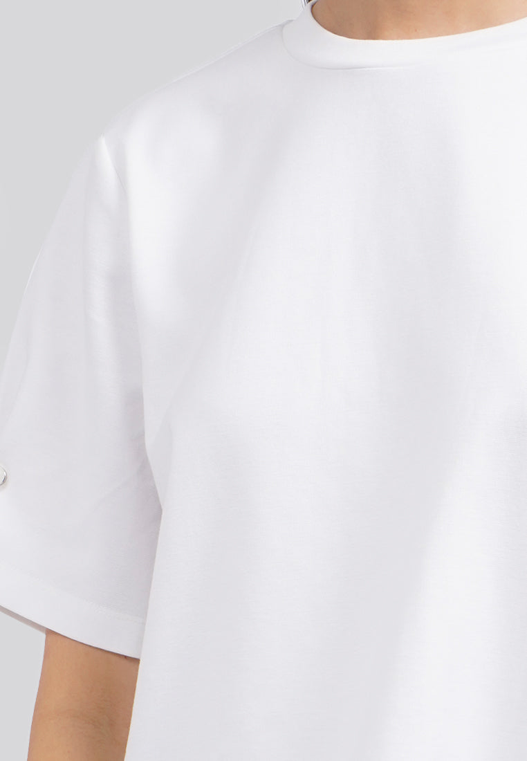 Short Sleeve Top with Pearl Details Off White