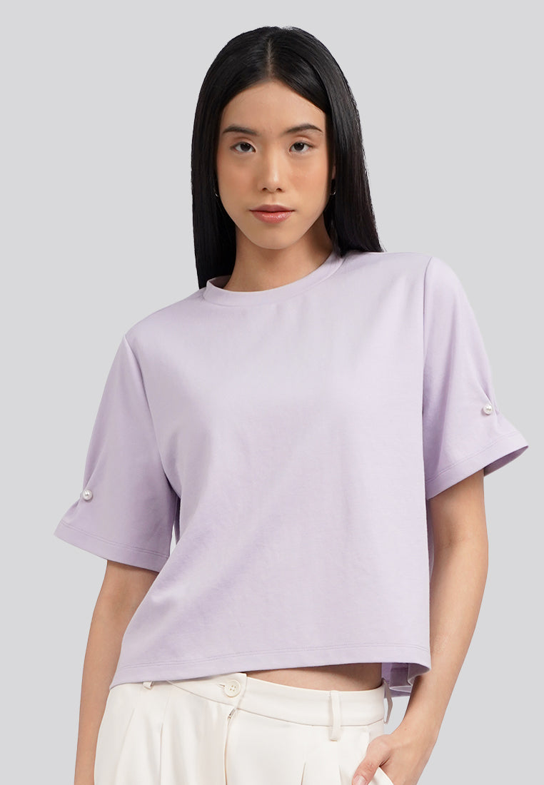 Short Sleeve Top with Pearl Details Lilac