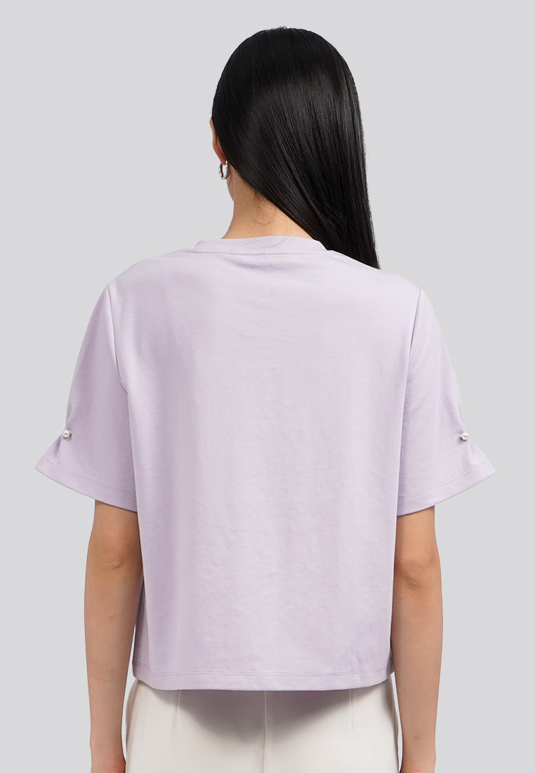 Short Sleeve Top with Pearl Details Lilac