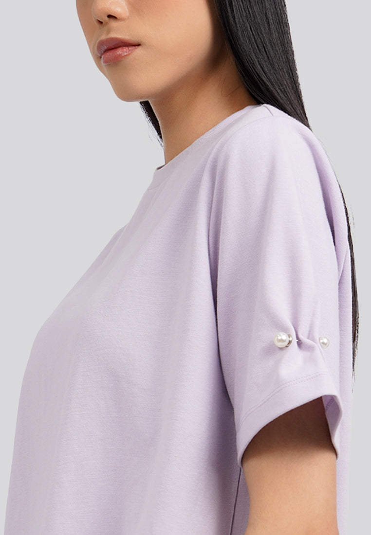 Short Sleeve Top with Pearl Details Lilac