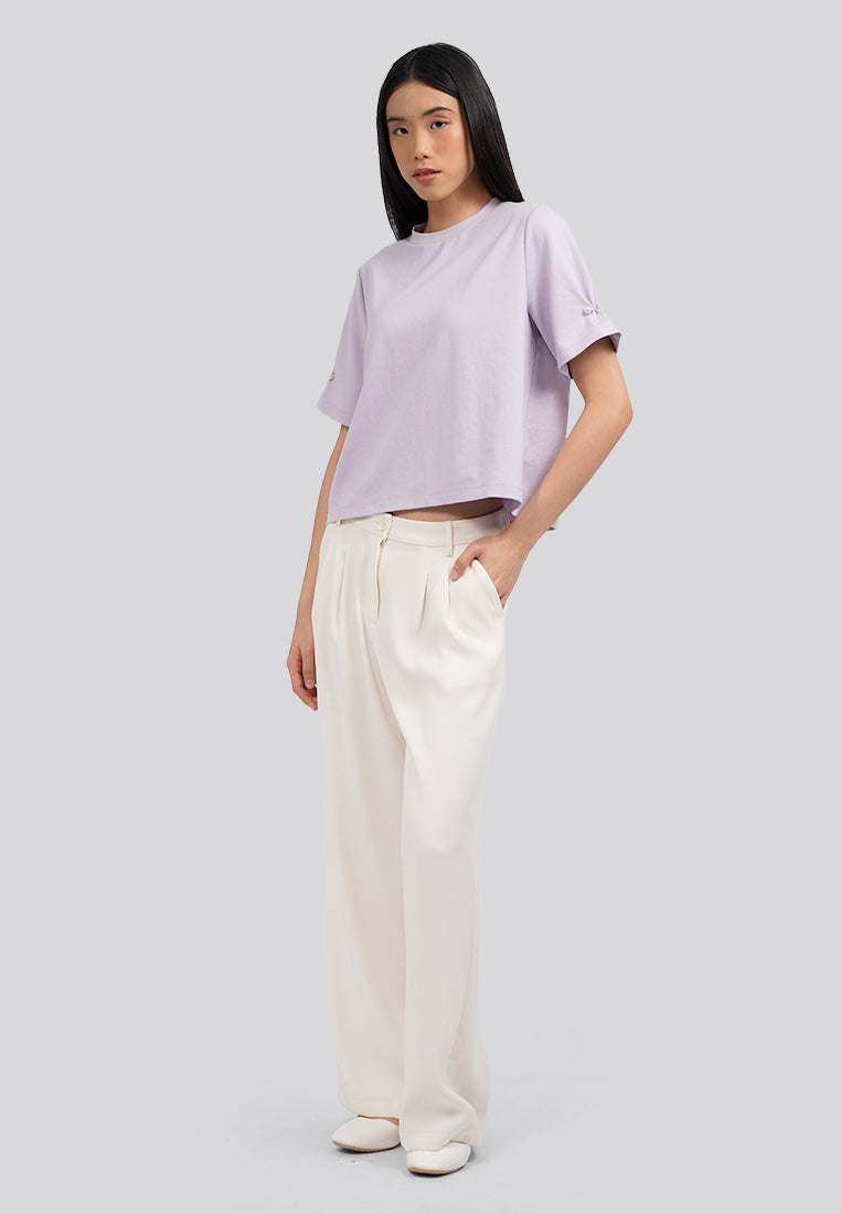 Short Sleeve Top with Pearl Details Lilac