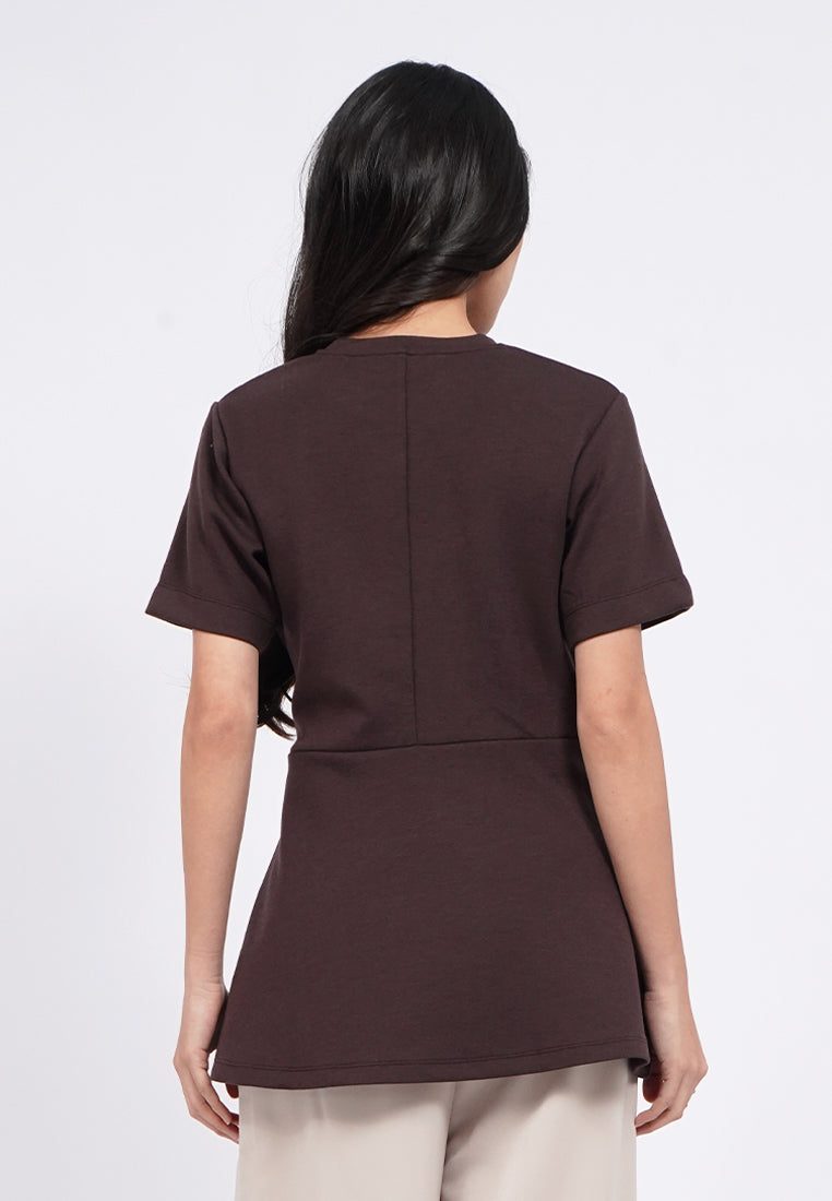 Draped Short Sleeve Top with Brooch