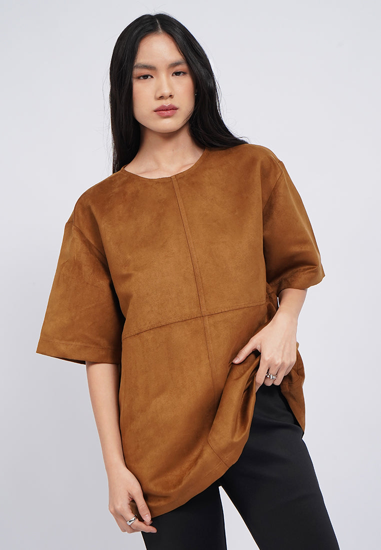 Oversized Short Sleeve Suede Top