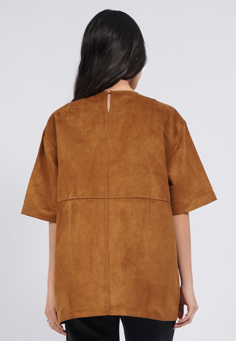 Oversized Short Sleeve Suede Top
