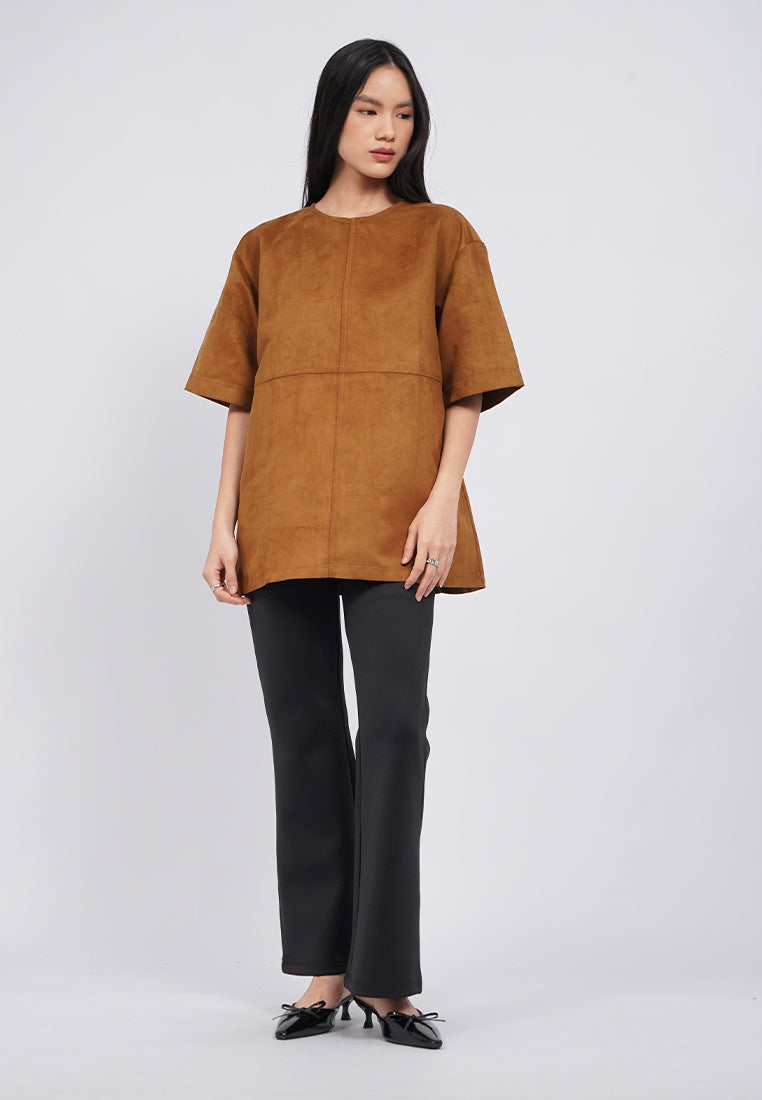Oversized Short Sleeve Suede Top
