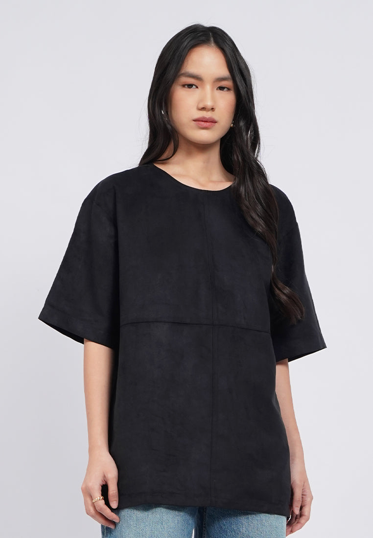 Oversized Short Sleeve Suede Top