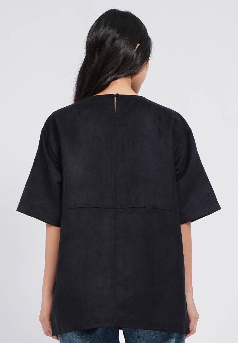Oversized Short Sleeve Suede Top