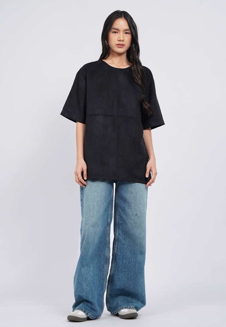 Oversized Short Sleeve Suede Top