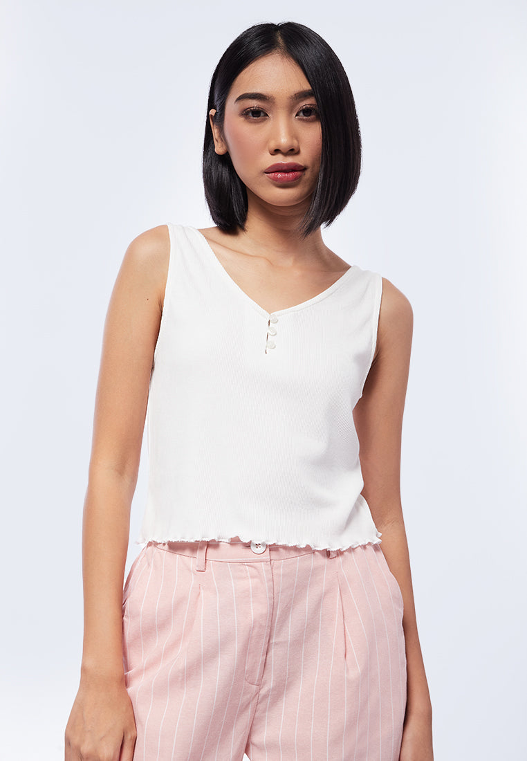 V-Neck Button Up Rib Tank Top