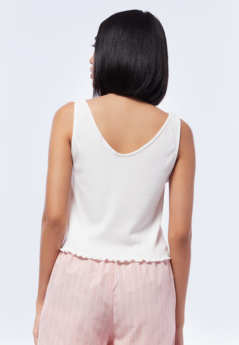 V-Neck Button Up Rib Tank Top