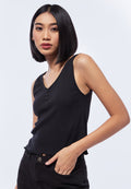 V-Neck Button Up Rib Tank Top
