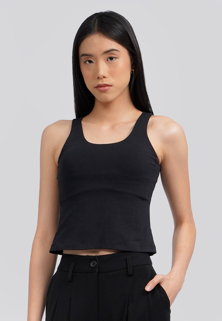 Fitted Round Neck Tank Top Bra Black