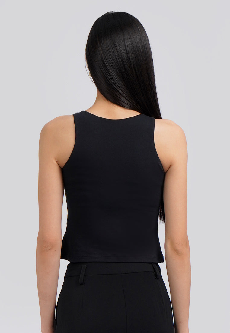 Fitted Round Neck Tank Top Bra Black