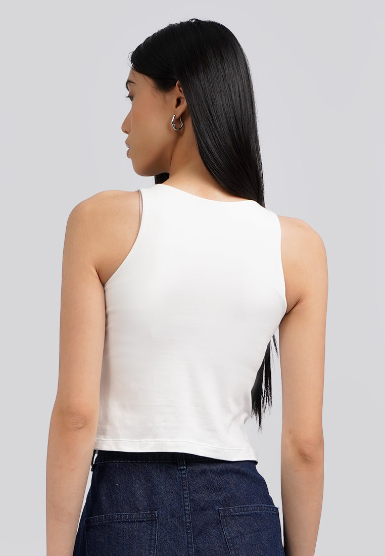 Fitted Round Neck Tank Top Bra Off White