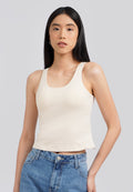 Fitted Round Neck Tank Top Bra Beige