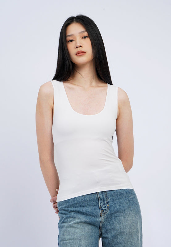 Low Neck Basic Fitted Tank Top